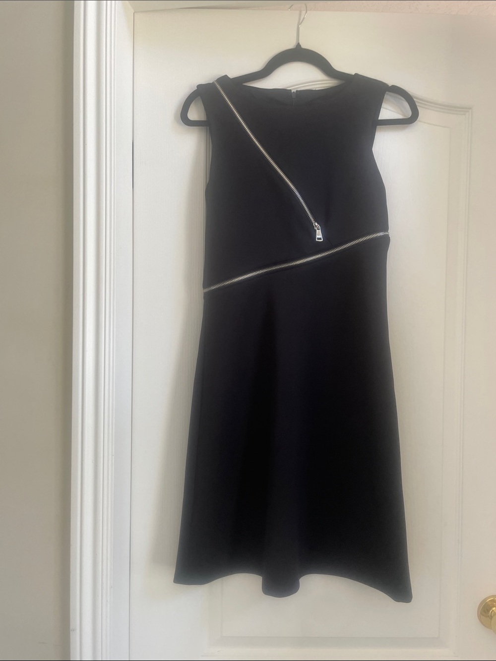 DKNY Black Sleeveless Midi Dress with Diagonal Silver Zippers, size 0